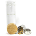 Bamboo 400ml Double Wall Borosilicate Glass Drink Water Filtration Enhancer Bottle